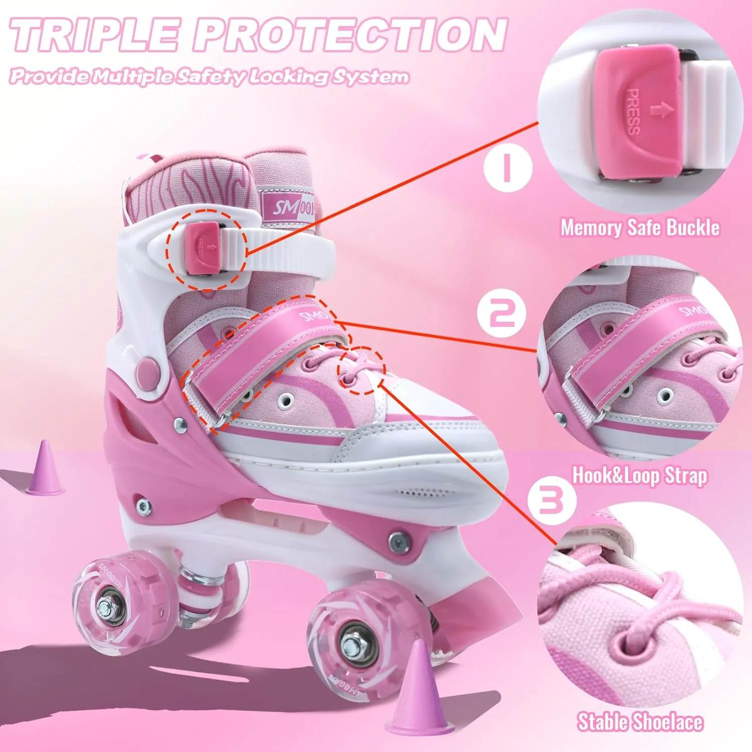 Kids Roller Skates for Boys Girls Youth, Adjustable Light-Up Canvas Quad Skate for Ages 5-8 & 8-12 Beginners' Outdoor Indoor Sports