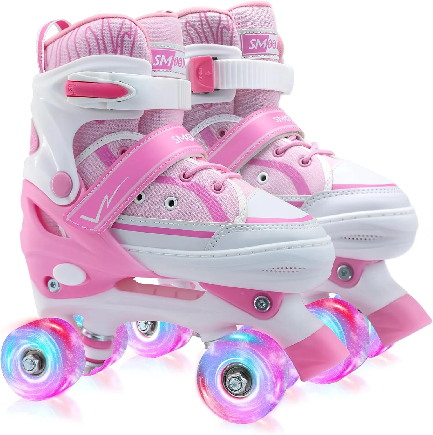 Kids Roller Skates for Boys Girls Youth, Adjustable Light-Up Canvas Quad Skate for Ages 5-8 & 8-12 Beginners' Outdoor Indoor Sports