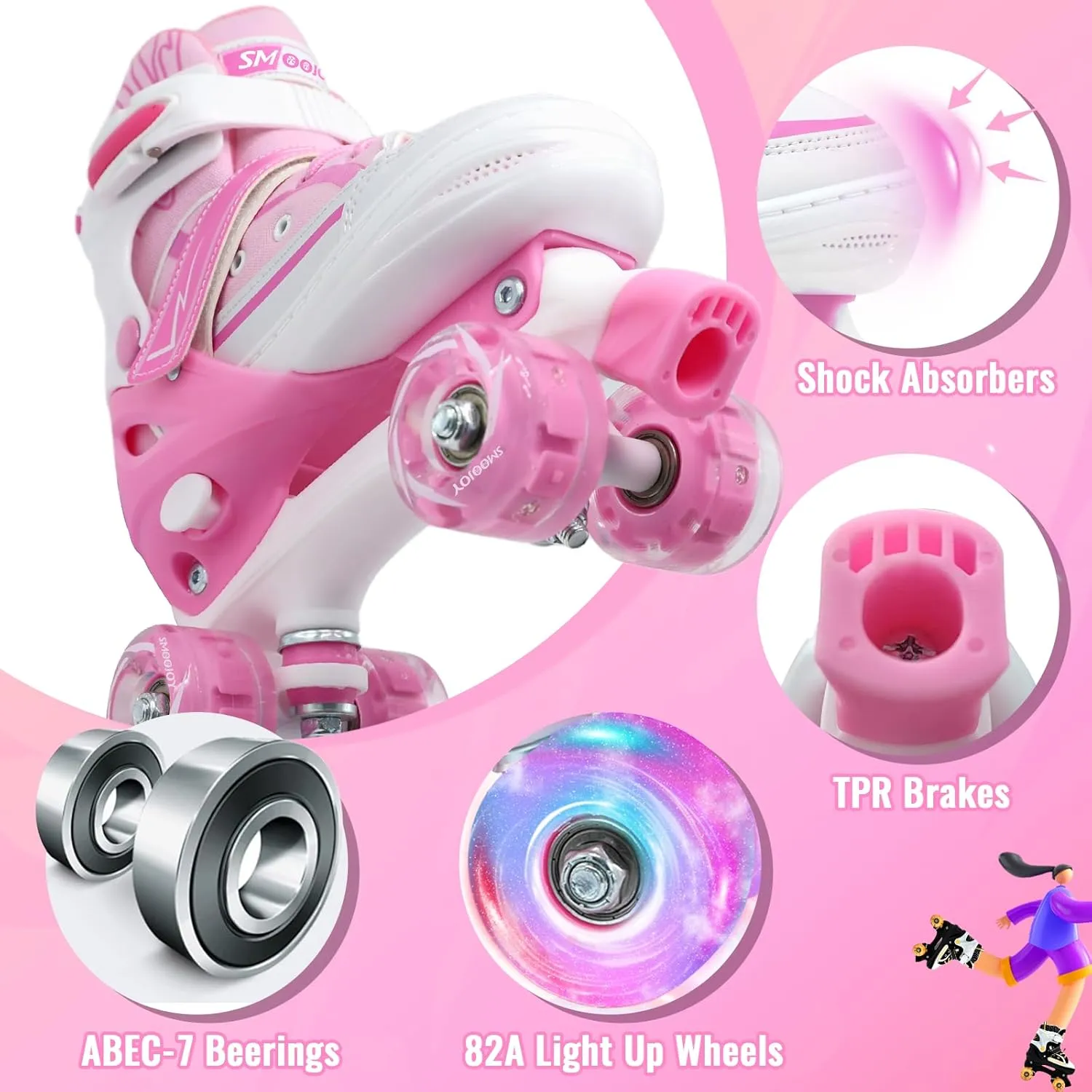 Kids Roller Skates for Boys Girls Youth, Adjustable Light-Up Canvas Quad Skate for Ages 5-8 & 8-12 Beginners' Outdoor Indoor Sports