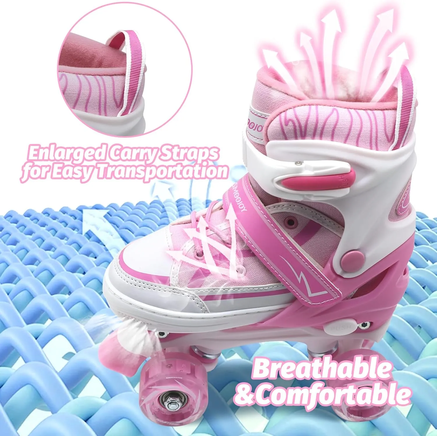 Kids Roller Skates for Boys Girls Youth, Adjustable Light-Up Canvas Quad Skate for Ages 5-8 & 8-12 Beginners' Outdoor Indoor Sports