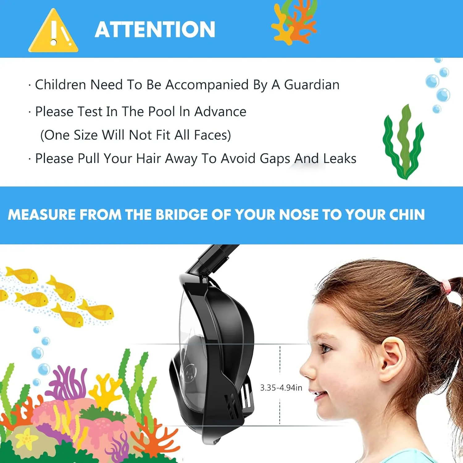 Kids Snorkel Mask Full Face, Snorkeling Gear for Kids 2-14 with Camera Mount, 180 Degree Panoramic View Snorkeling Set Anti-Fog Anti-Leak