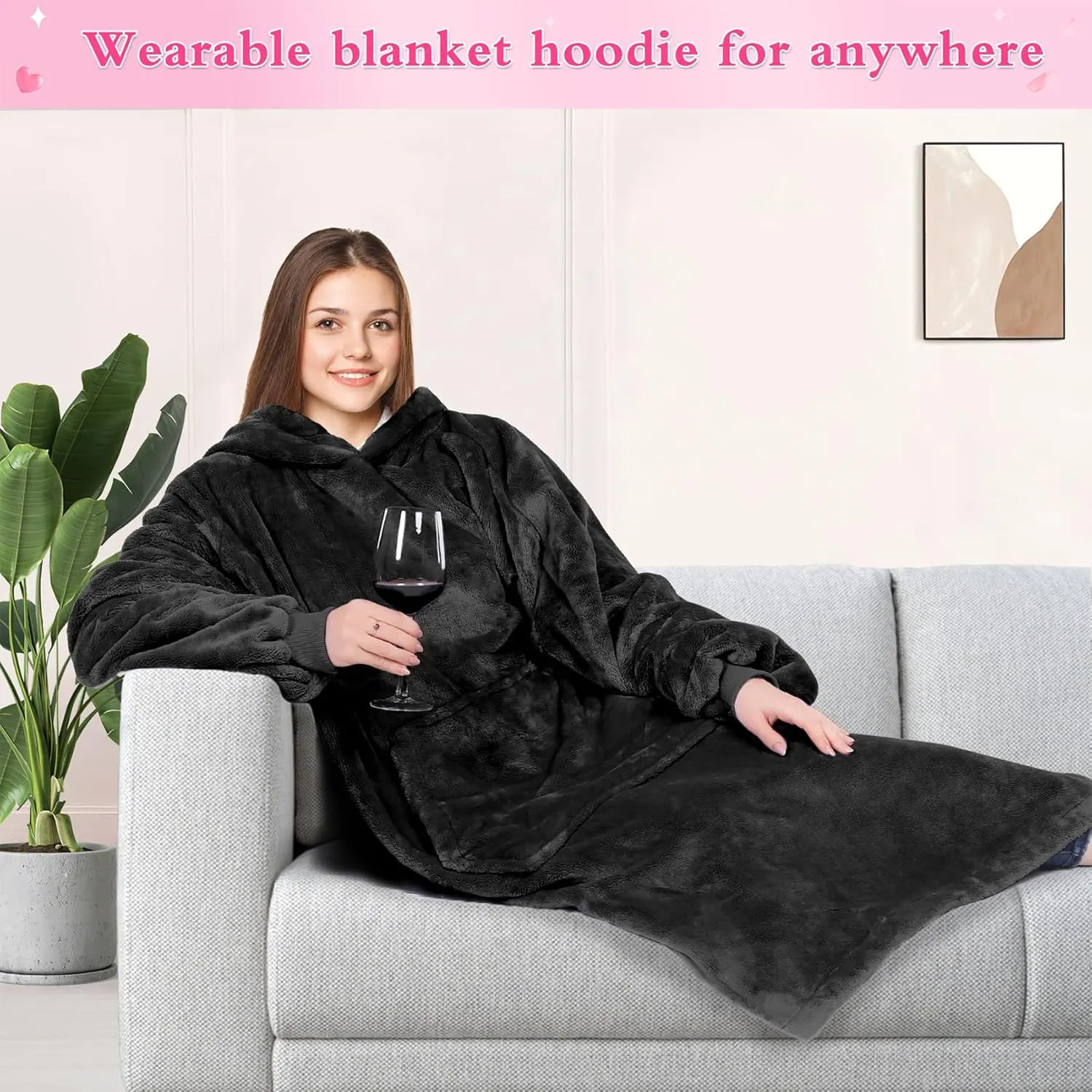 KPBLIS Wearable Blanket Hoodie Gifts for Women and Men, Oversized Hooded Blankets Sweatshirt, Cozy and Warm Fleece Blanket with Sleeves and Giant Pocket for Adults, Dark Gray