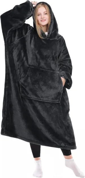 KPBLIS Wearable Blanket Hoodie Gifts for Women and Men, Oversized Hooded Blankets Sweatshirt, Cozy and Warm Fleece Blanket with Sleeves and Giant Pocket for Adults, Dark Gray