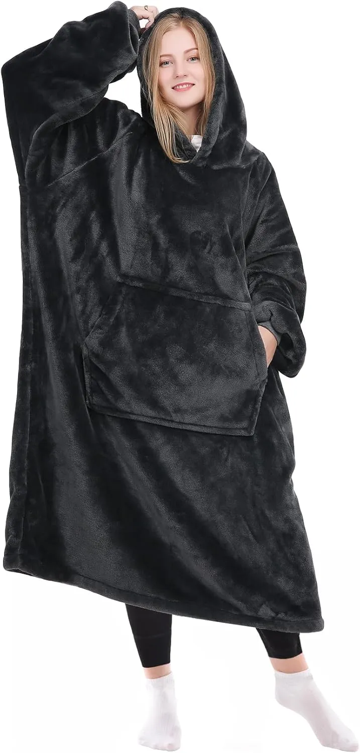 KPBLIS Wearable Blanket Hoodie Gifts for Women and Men, Oversized Hooded Blankets Sweatshirt, Cozy and Warm Fleece Blanket with Sleeves and Giant Pocket for Adults, Dark Gray