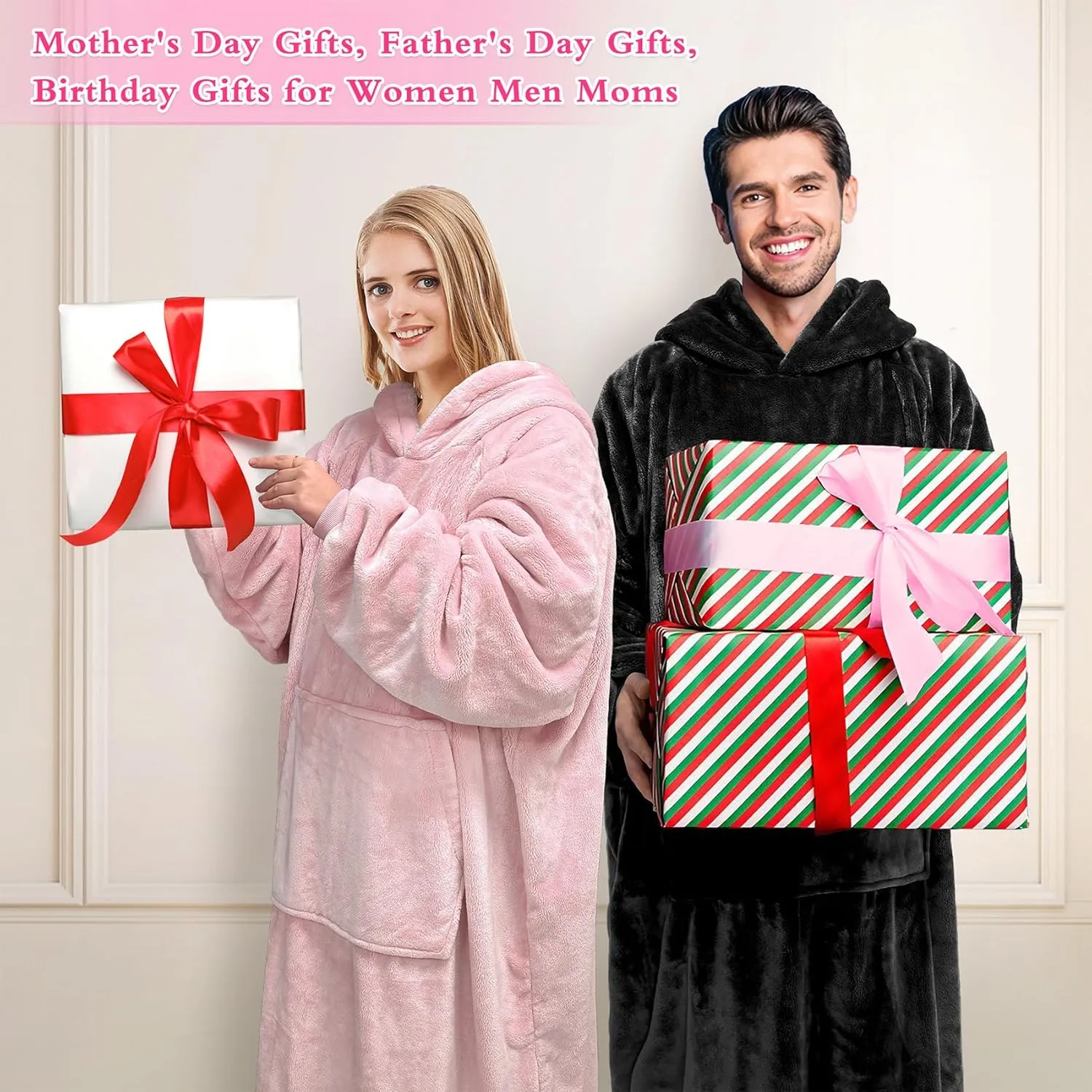 KPBLIS Wearable Blanket Hoodie Gifts for Women and Men, Oversized Hooded Blankets Sweatshirt, Cozy and Warm Fleece Blanket with Sleeves and Giant Pocket for Adults, Dark Gray