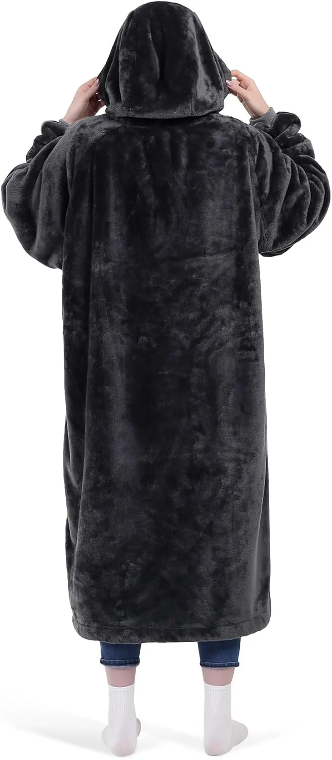 KPBLIS Wearable Blanket Hoodie Gifts for Women and Men, Oversized Hooded Blankets Sweatshirt, Cozy and Warm Fleece Blanket with Sleeves and Giant Pocket for Adults, Dark Gray