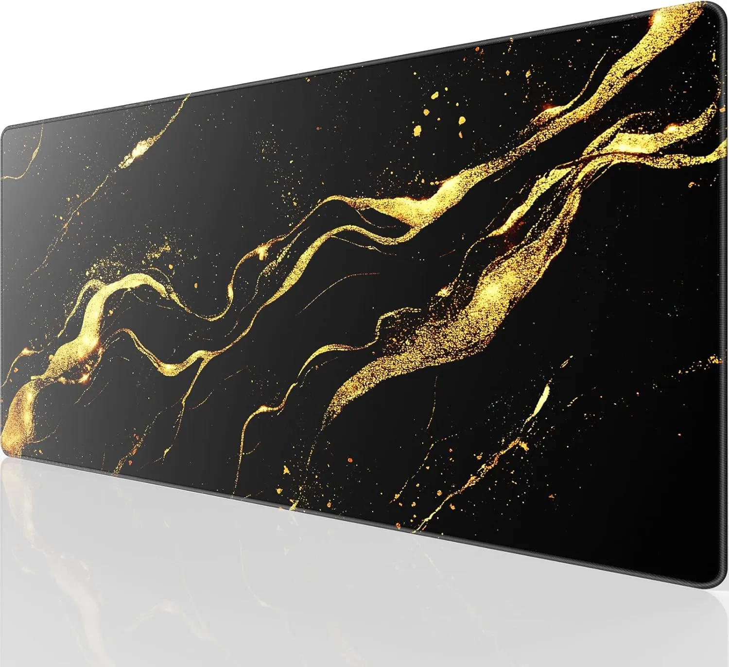 KTRIO Large Gaming Mouse Pad with Superior Micro-Weave Cloth, Extended Mousepad with Stitched Edges, Non-Slip Base, Water Resist Keyboard Pad for Gamer, Office & Home, Black Gold