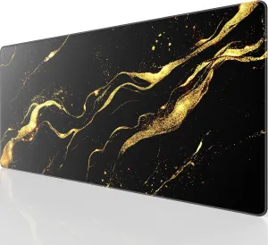 KTRIO Large Gaming Mouse Pad with Superior Micro-Weave Cloth, Extended Mousepad with Stitched Edges, Non-Slip Base, Water Resist Keyboard Pad for Gamer, Office & Home, Black Gold