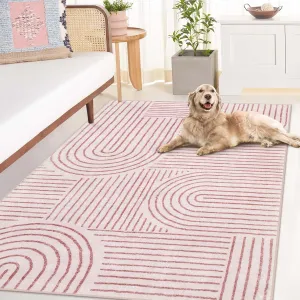 Lahome Abstract Washable Rugs 5x7, Soft Pink Rugs for Living Room Bedroom Girls, Ultra-Thin Non-Shedding Modern Throw Large Carpet for Dining Room Office(5'x7',Pink)