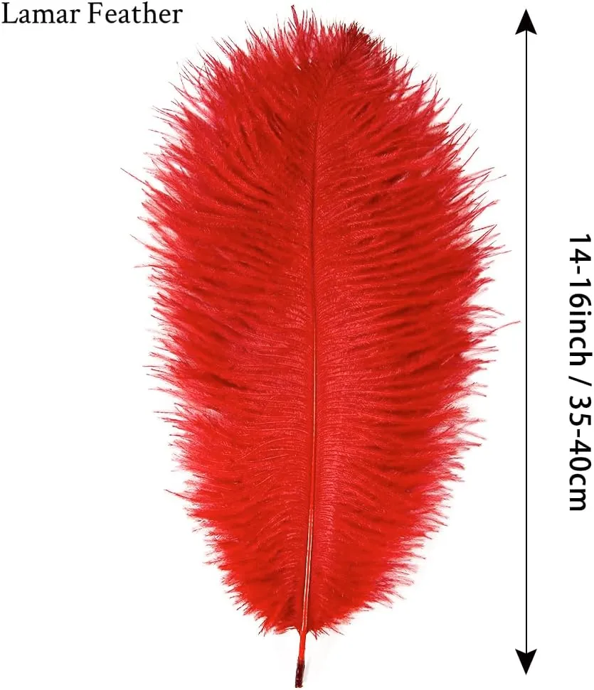 Lamar 20Pcs 14-16'' Red Ostrich Feathers for Decoration, Wedding Centerpieces, Crafts, Festival, Carnival, Party Decor, Floral Arrangement, Bohemian Home Decor (Red)