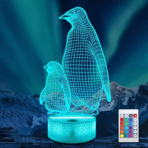 Lampeez Penguin Gift, Penguin 3D Night Light for Kids, 16 Colors Changing Illusion Lamp with Remote Control Dimmable Function 4 Flashing Mode, Kids Bedroom Decor Gifts for Boys Girls