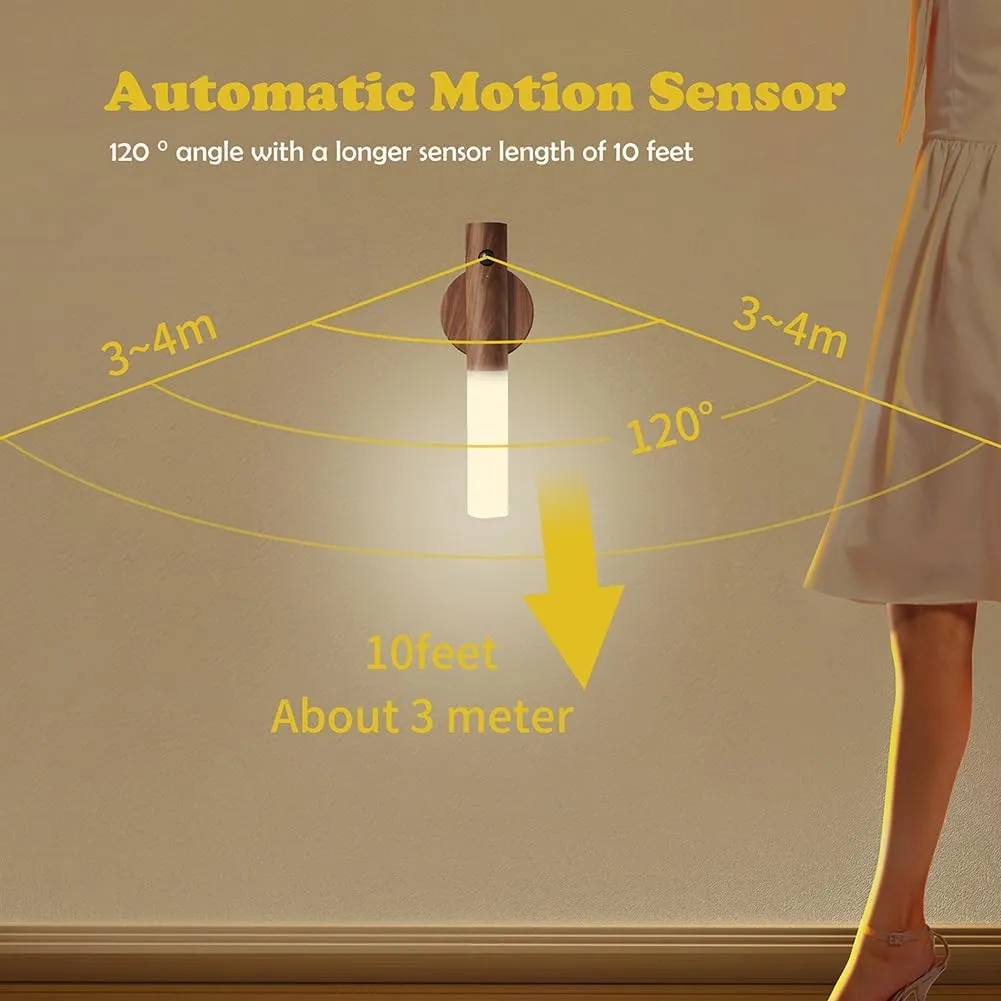 LANDGOO Wooden Motion Sensor Night Lights Magnet Body Sensor Hallway Night Lights Rechargeable Led Light Portable Stairway Wall Sconce Battery Powered Cabinet Lights (Walnut Wood 1PC)