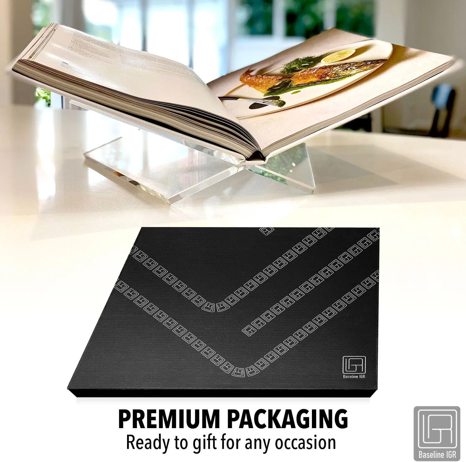 Large Clear Acrylic Book Stand, 12.5" x 9.5" x 5.5”, Acrylic Book Holder, Open Bookstand for Display and Reading Cookbooks, Art Books, Bibles, Magazines - Home and Office