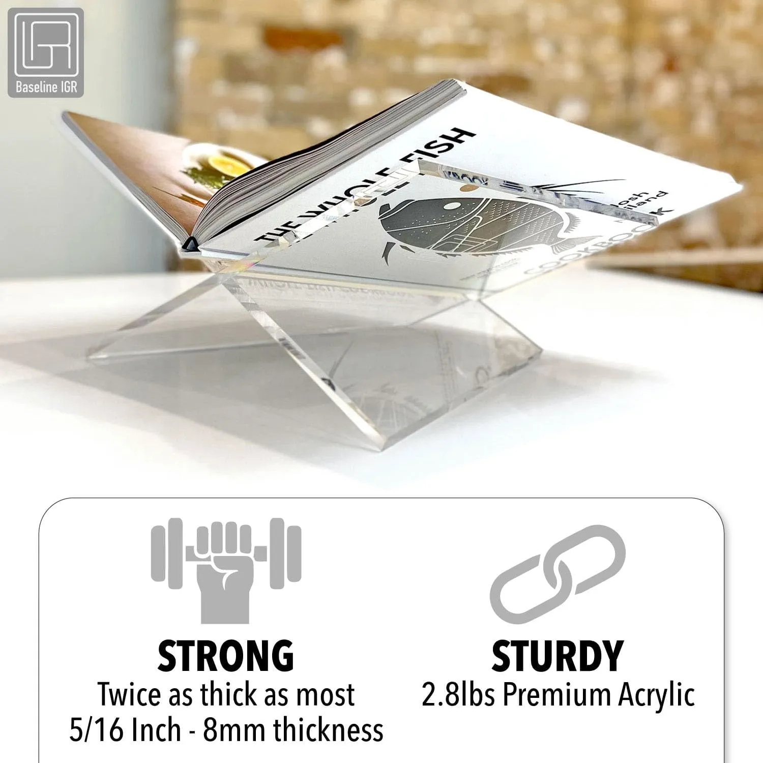 Large Clear Acrylic Book Stand, 12.5" x 9.5" x 5.5”, Acrylic Book Holder, Open Bookstand for Display and Reading Cookbooks, Art Books, Bibles, Magazines - Home and Office