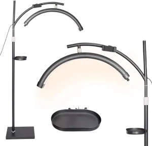 Lash Light Esthetician Lamp for Lash Extensions - LED Floor Lash Lamp Half Moon Ring Facial Light for Eyelash Tech with Pallets & Phone Holder Light for Tattoo Artists, Nail Tech X Black