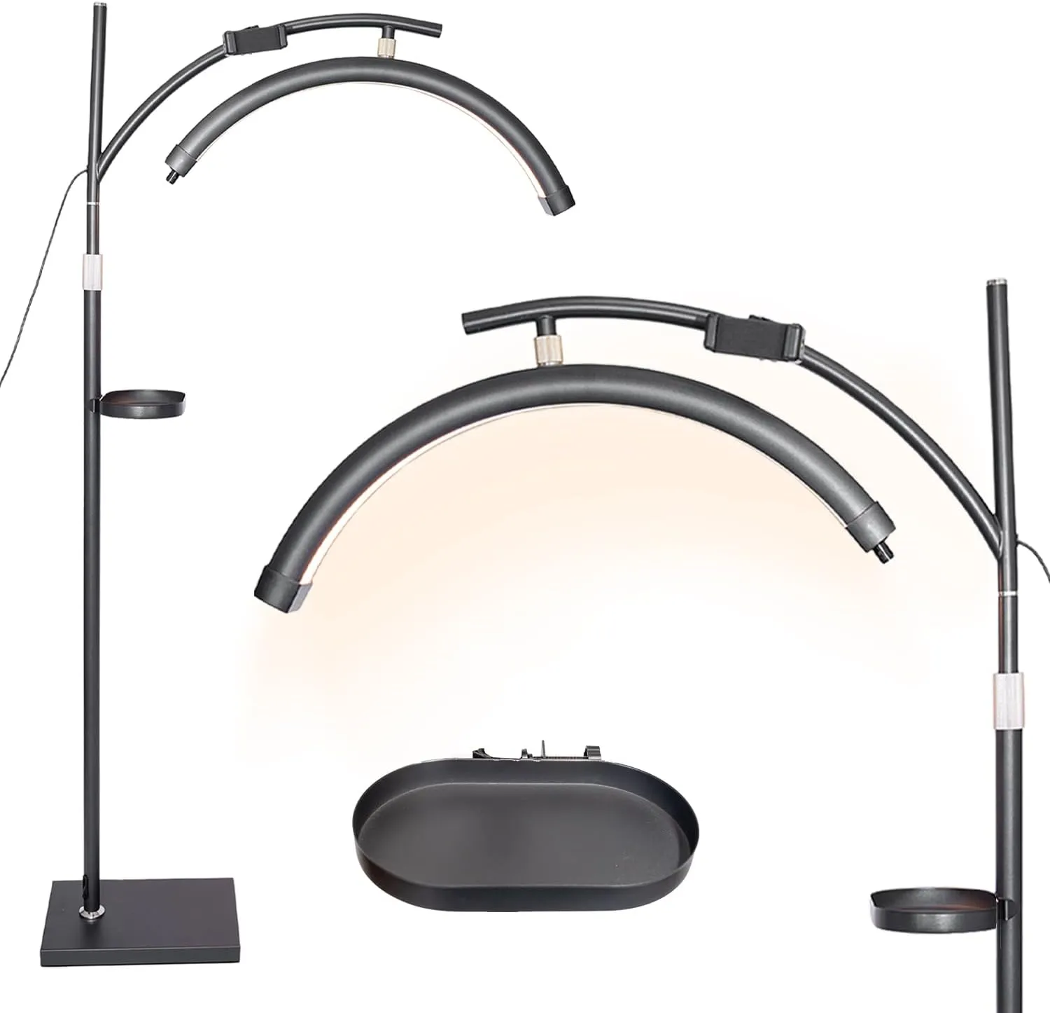 Lash Light Esthetician Lamp for Lash Extensions - LED Floor Lash Lamp Half Moon Ring Facial Light for Eyelash Tech with Pallets & Phone Holder Light for Tattoo Artists, Nail Tech X Black