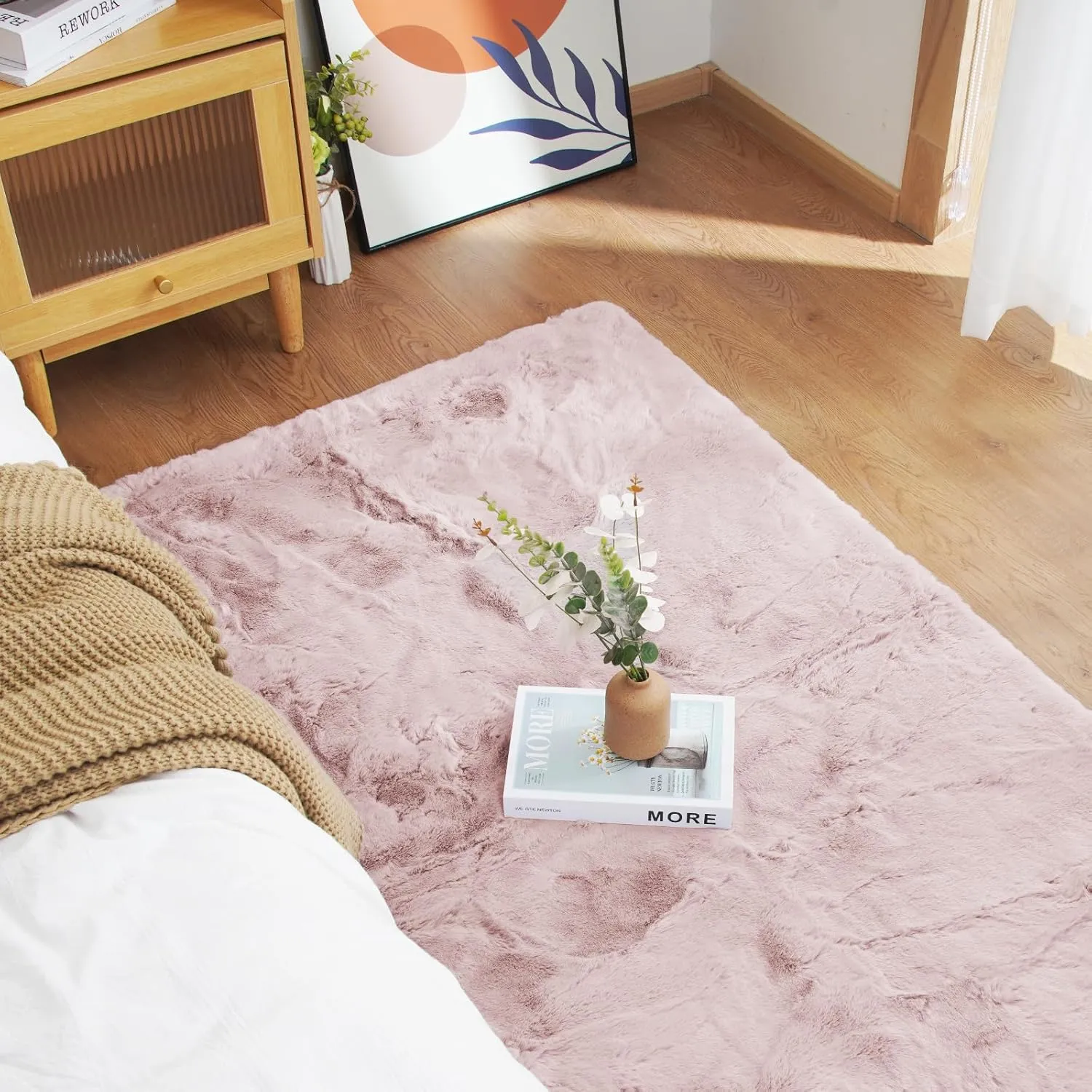 Latepis 2x4 Light Pink Faux Rabbit Rugs for Bedroom Girls Non-Slip Washable Shag Furry Accent Rug for Living Room Sofa Kids Room Nursery and Dorm