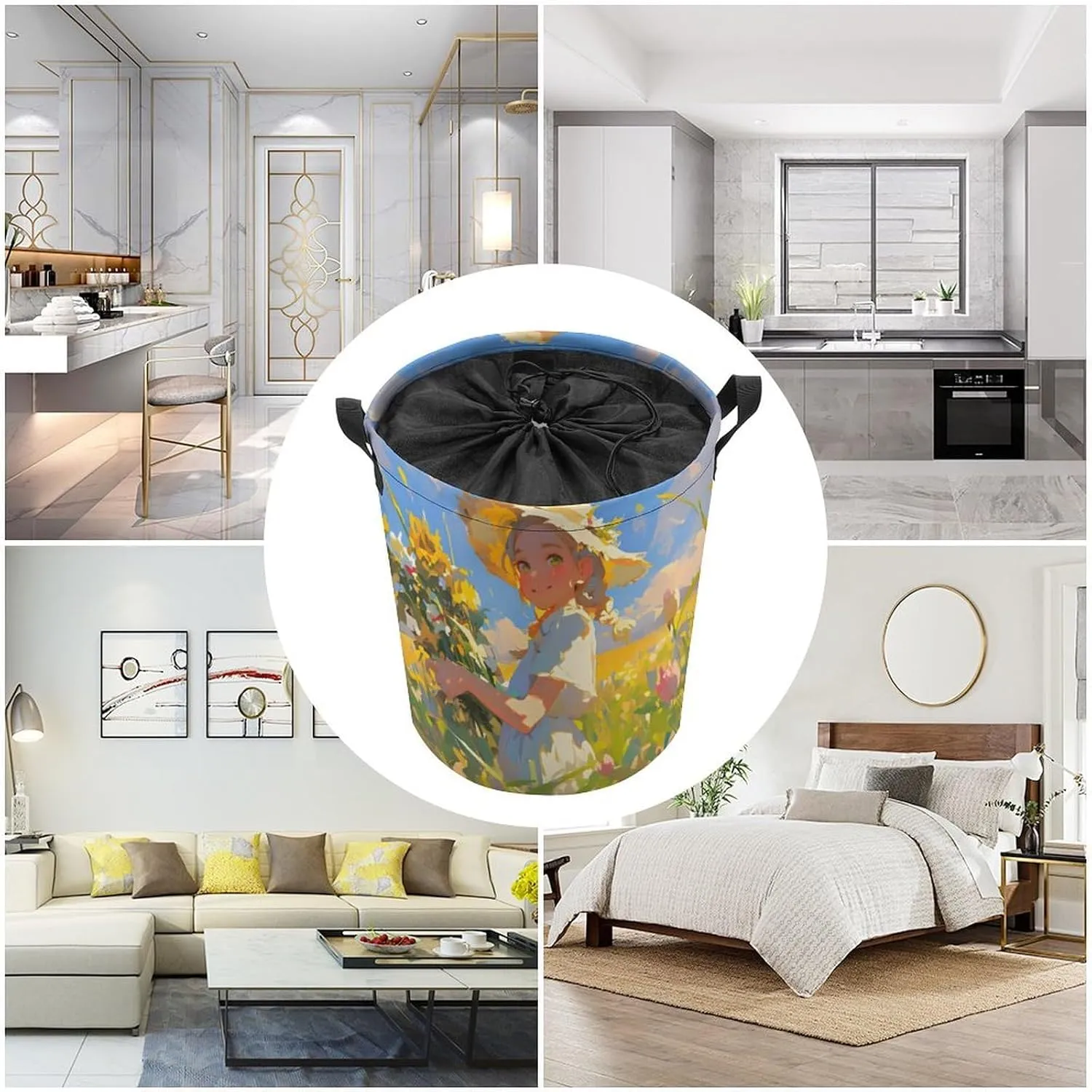 Laundry Hampers, Large Drawstring Laundry Bag, Removable Laundry Bags, Collapsible Storage Bin with Handles for Home Organization, Kids Room, Nursery Botany