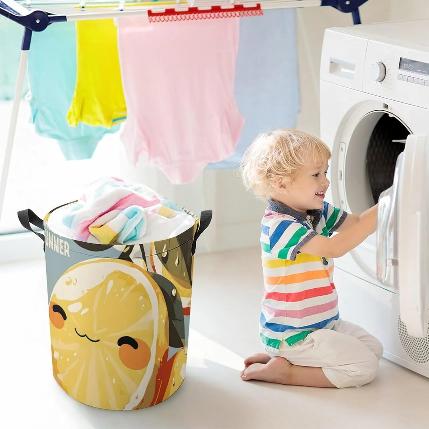 Laundry Hampers, Large Drawstring Laundry Bag, Removable Laundry Bags, Collapsible Storage Bin with Handles for Home Organization, Kids Room, Nursery Vertebrate