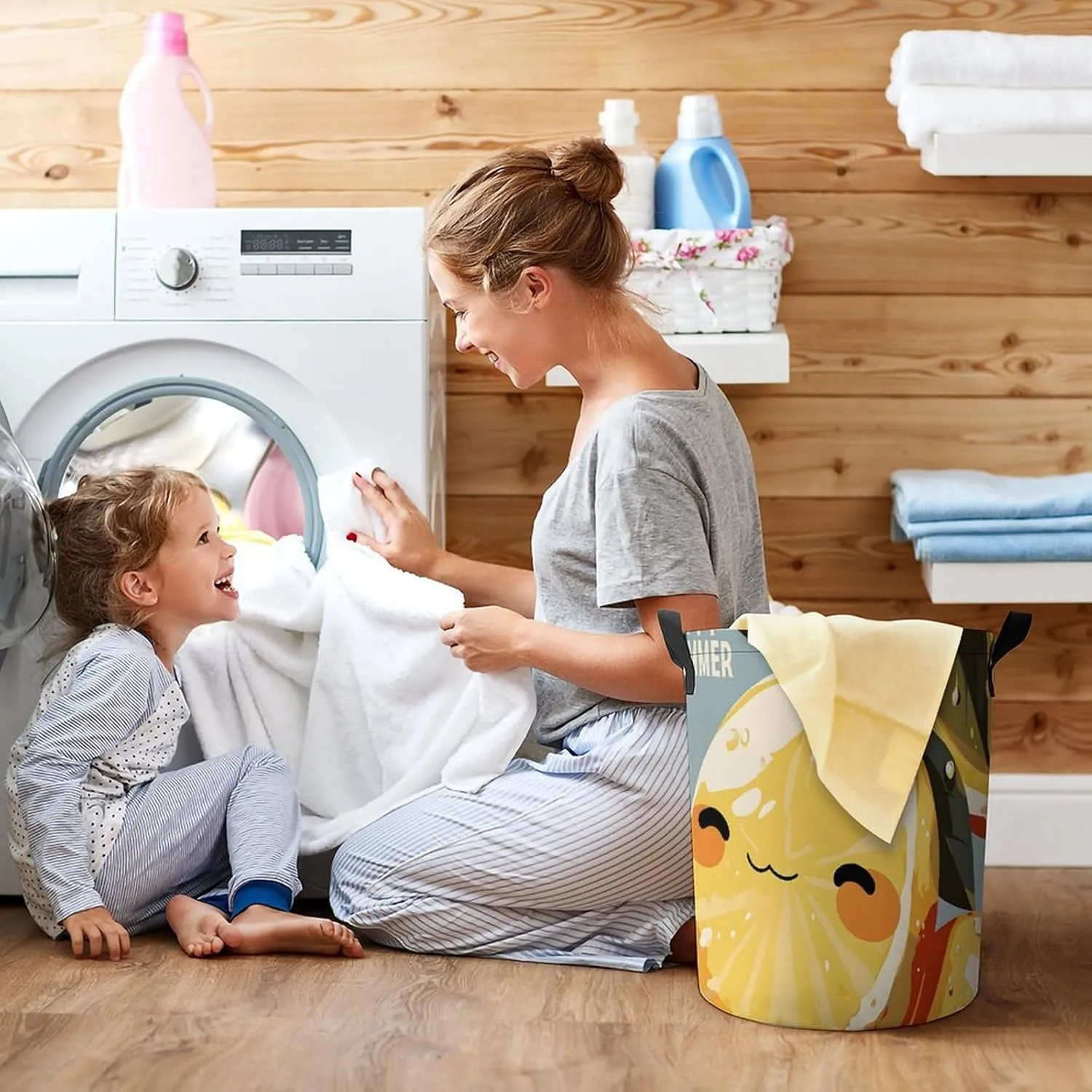 Laundry Hampers, Large Drawstring Laundry Bag, Removable Laundry Bags, Collapsible Storage Bin with Handles for Home Organization, Kids Room, Nursery Vertebrate