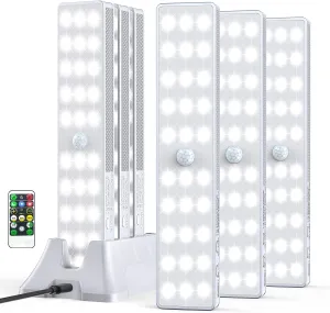 LED Closet Light with Charging Station, 6 Pcs 30LEDs Dimmer Rechargeable Motion Sensor Under Cabinet Lighting with Remote Control, Wireless Stick-Anywhere Night Light for Wardrobe,Kitchen