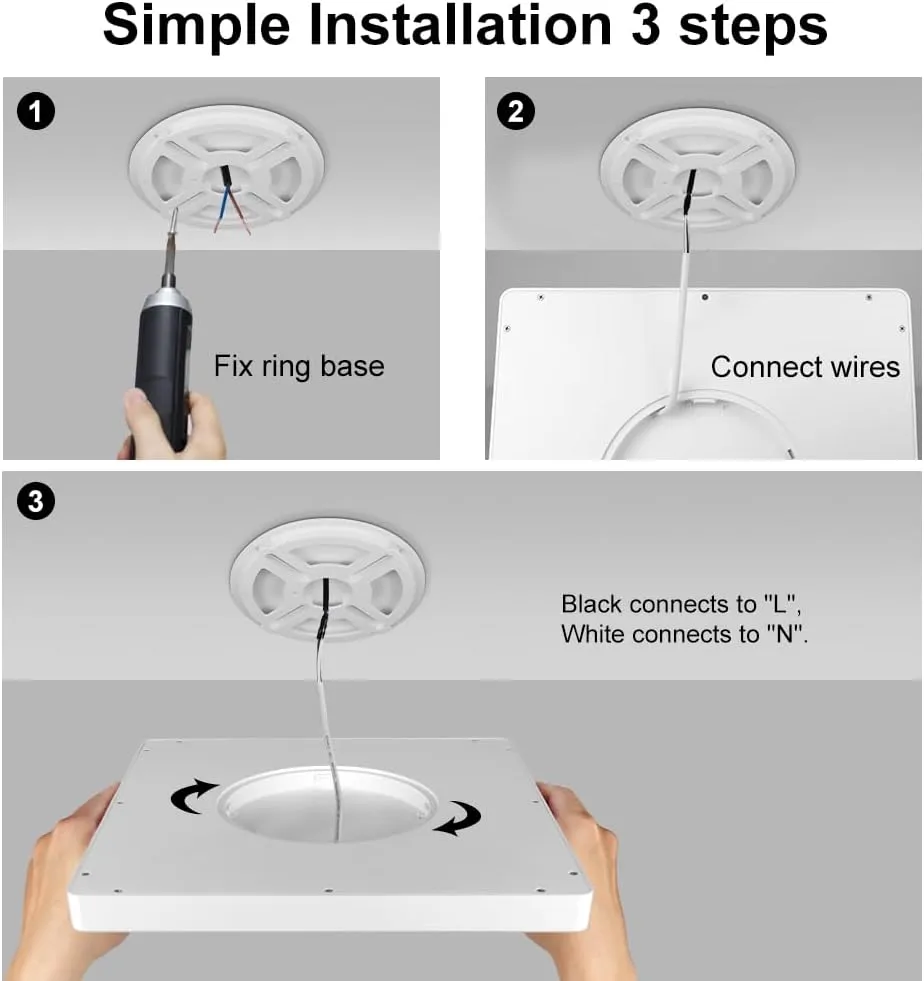 LED Flush Mount Ceiling Light Fixture, 6000K Cool White, 12inch 24W, 3200LM, Slim Flat Panel Lighting Fixture, Square Modern Ceiling Lamp for Bedroom, Kitchen, Living Room, Closet, Stairwell