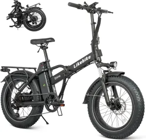 Likebike Folding Electric Bike for Adults with 500W Motor (Peak 720W),20" 4.0 Fat Tire Ebike,48V 13Ah Removable Battery UL 2849 Certified, Adults Electric Bicycles E-Bike,7-Speed and Front Suspension
