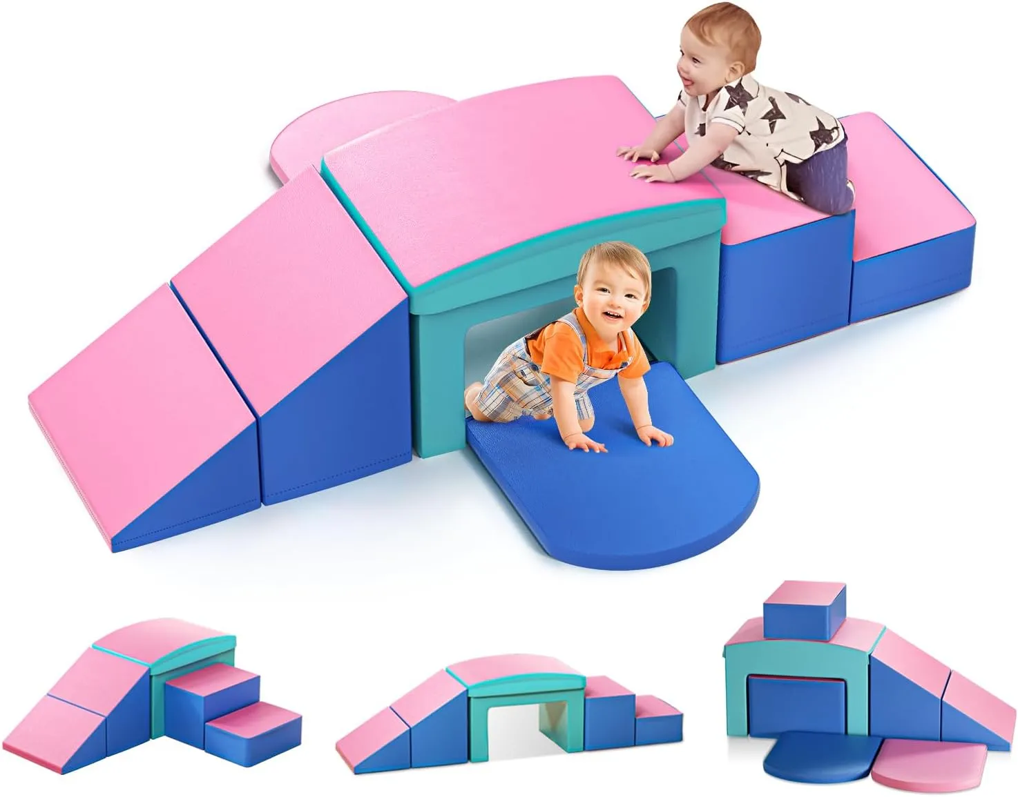 Lischwert Foam Climbing Blocks for Toddlers, Toddler Climbing Toys Indoor with Slide Stairs and Ramp Soft Play Climbing for Toddlers, 6 Pieces