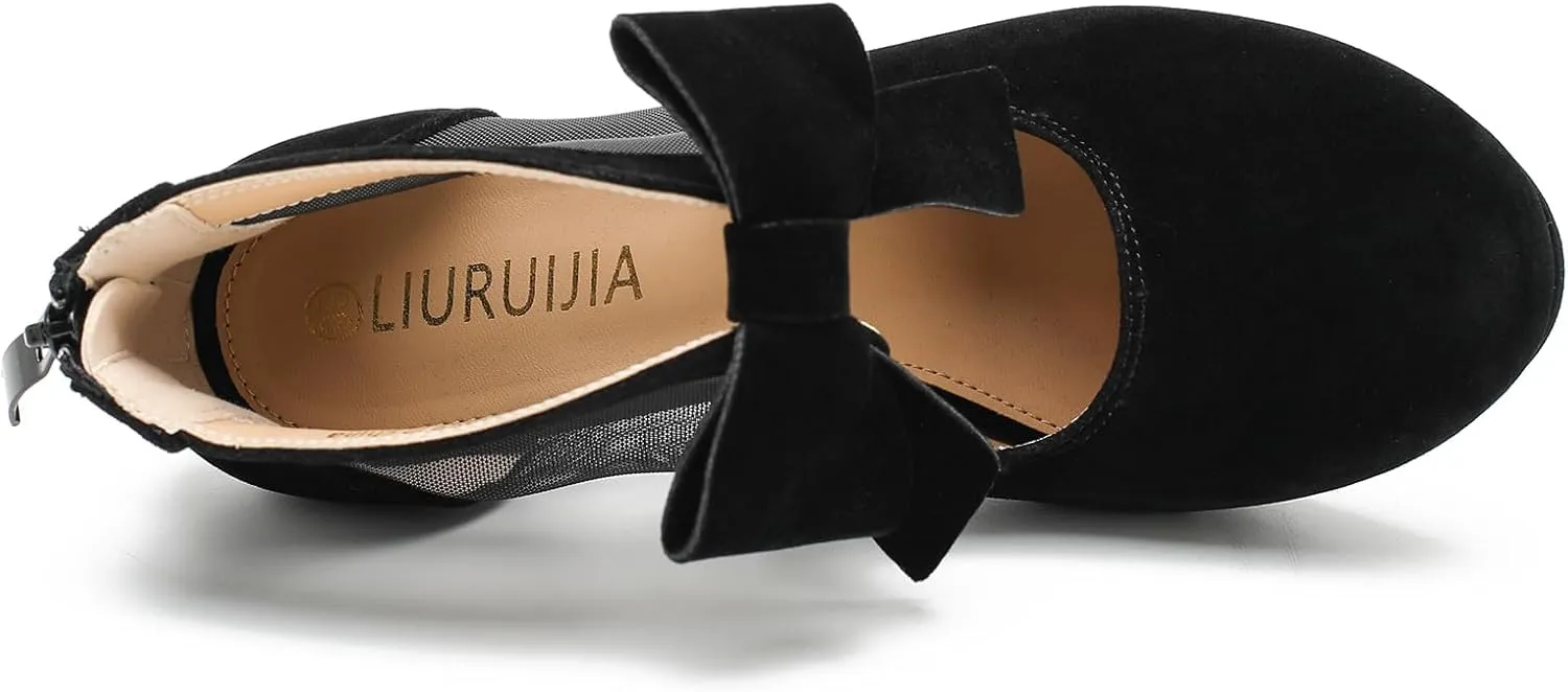 LIURUIJIA Women's Platform High Heels Bow Pumps Cutout Mesh Panel Wedding Work Party Dress Shoes