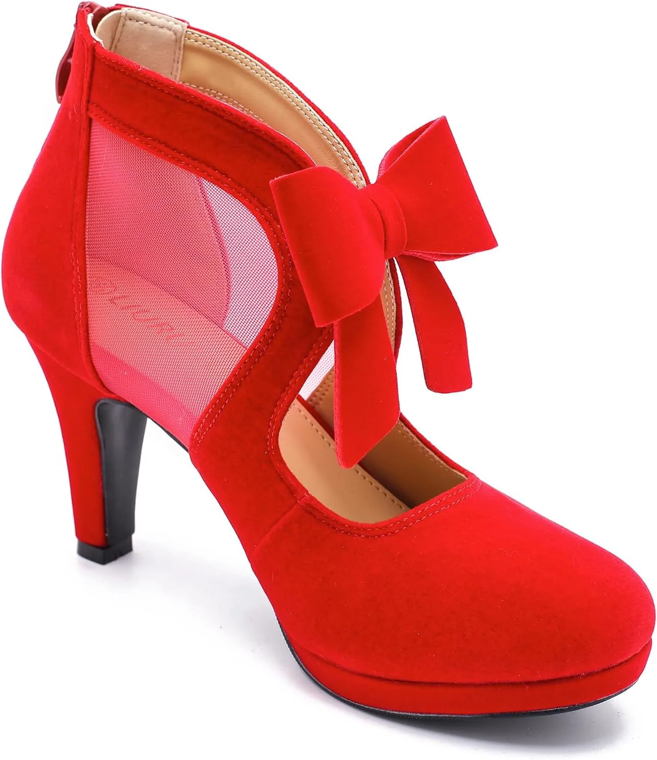 LIURUIJIA Women's Platform High Heels Bow Pumps Cutout Mesh Panel Wedding Work Party Dress Shoes