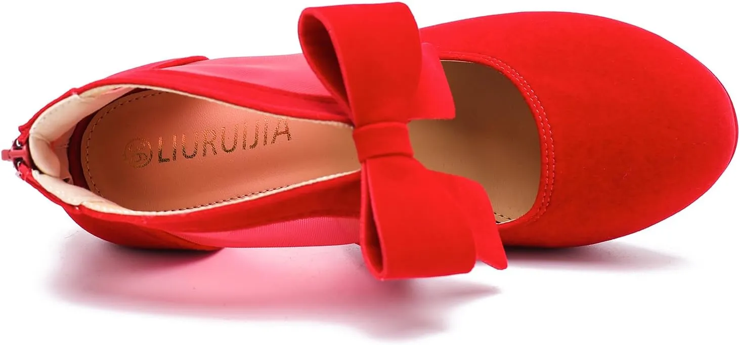 LIURUIJIA Women's Platform High Heels Bow Pumps Cutout Mesh Panel Wedding Work Party Dress Shoes