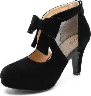 LIURUIJIA Women's Platform High Heels Bow Pumps Cutout Mesh Panel Wedding Work Party Dress Shoes
