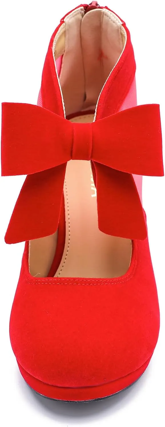 LIURUIJIA Women's Platform High Heels Bow Pumps Cutout Mesh Panel Wedding Work Party Dress Shoes
