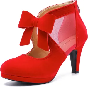 LIURUIJIA Women's Platform High Heels Bow Pumps Cutout Mesh Panel Wedding Work Party Dress Shoes