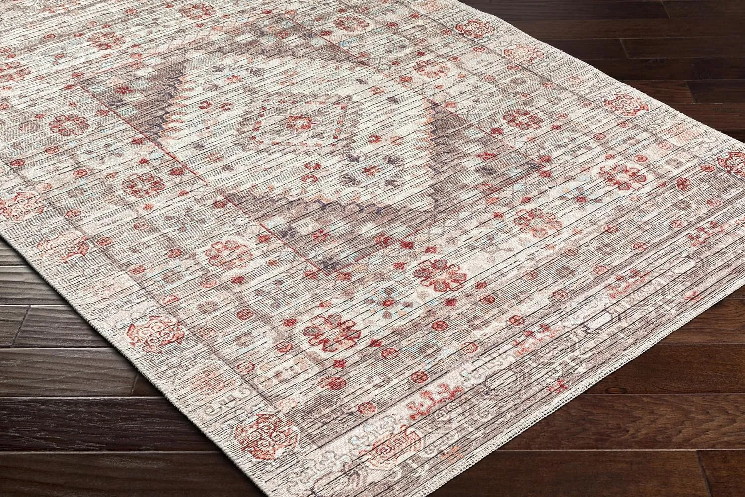 Livabliss Nolita Vintage Washable Area Rug, 6'3" x 9', Red/Tan, (6' x 9')