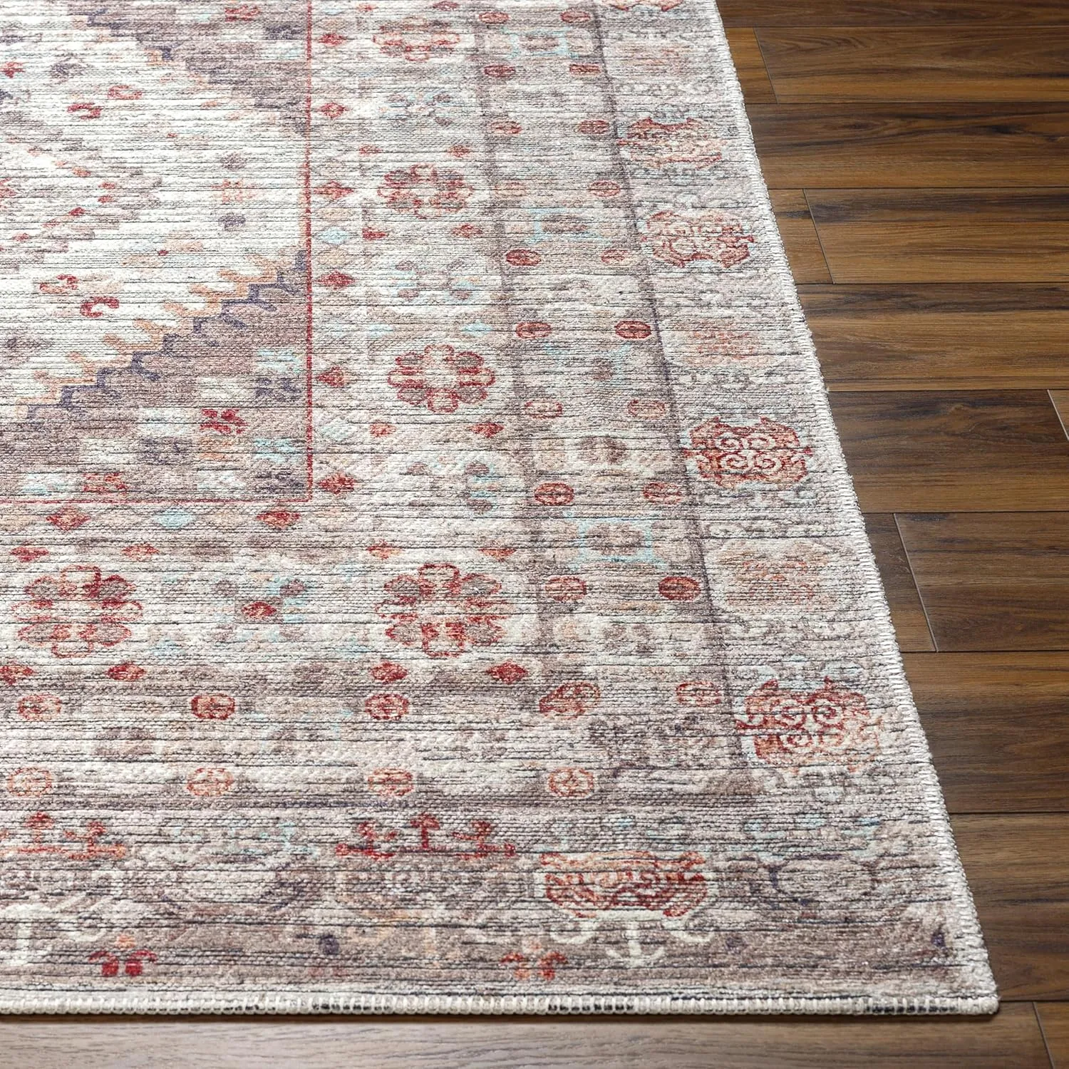 Livabliss Nolita Vintage Washable Area Rug, 6'3" x 9', Red/Tan, (6' x 9')