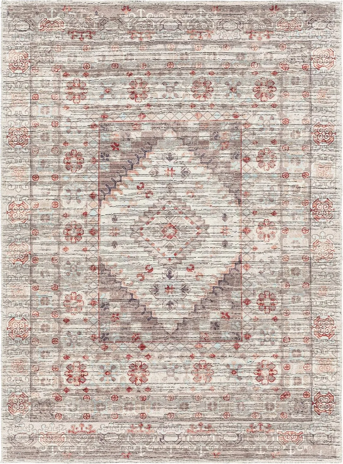 Livabliss Nolita Vintage Washable Area Rug, 6'3" x 9', Red/Tan, (6' x 9')