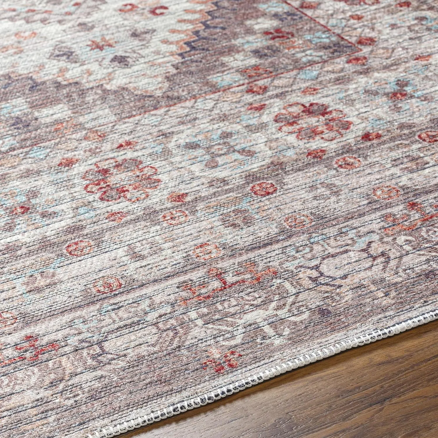 Livabliss Nolita Vintage Washable Area Rug, 6'3" x 9', Red/Tan, (6' x 9')