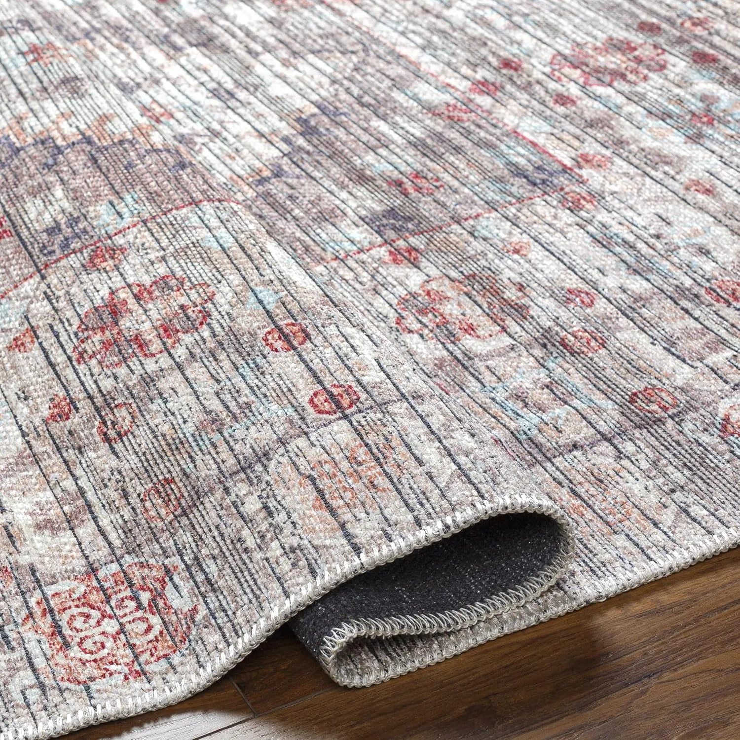 Livabliss Nolita Vintage Washable Area Rug, 6'3" x 9', Red/Tan, (6' x 9')