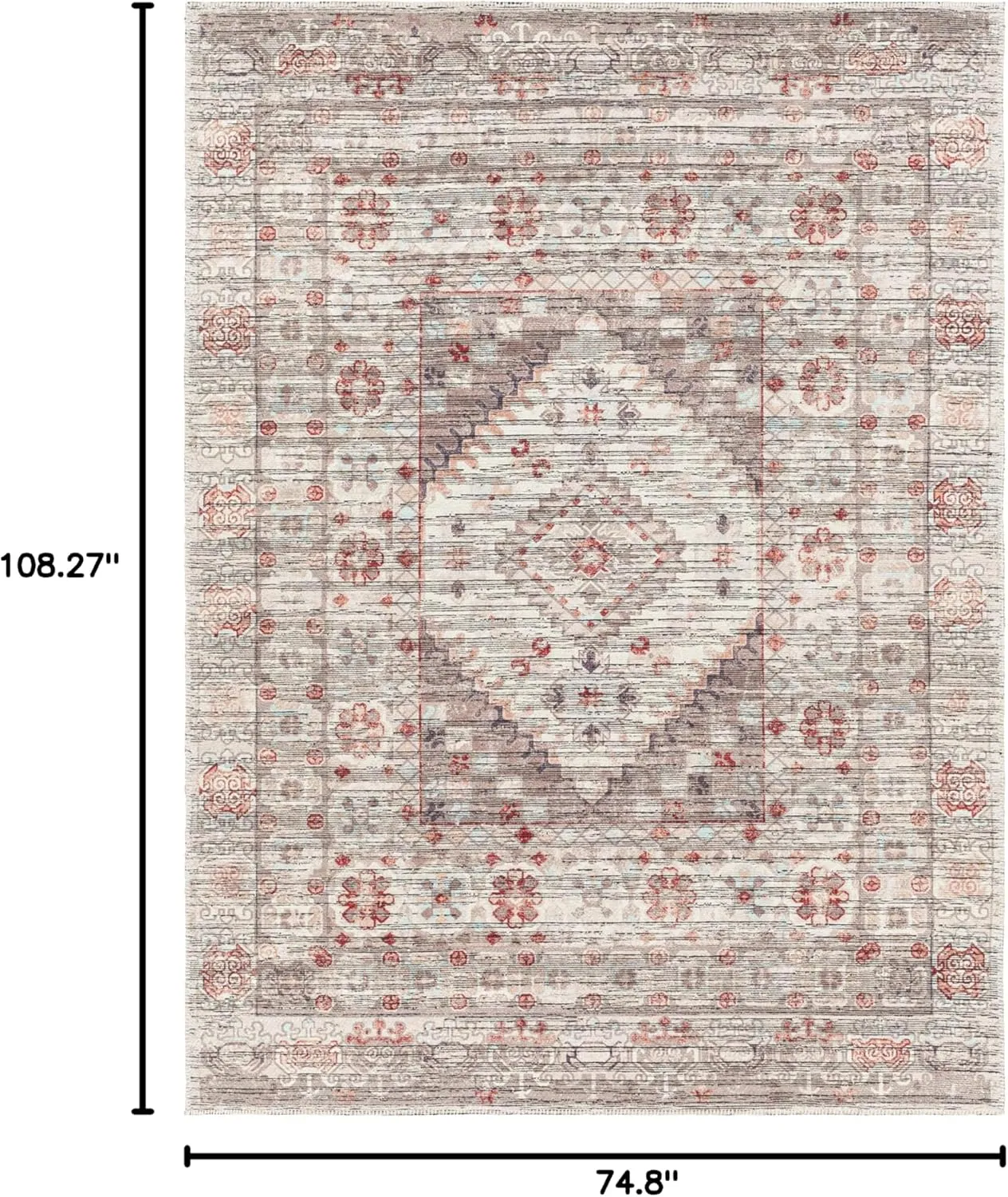 Livabliss Nolita Vintage Washable Area Rug, 6'3" x 9', Red/Tan, (6' x 9')