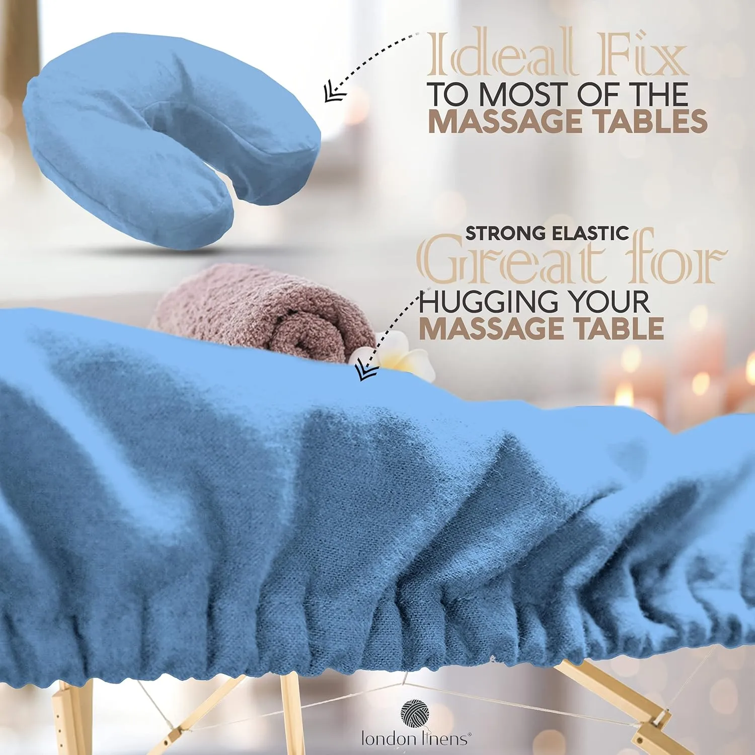 London Linens 3 Piece Set Massage Table Sheets Set - 100% Natural Cotton Flannel- Includes Massage Table Cover, Massage Fitted Sheet, and Massage Face Rest Cover (Light Blue)
