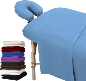 London Linens 3 Piece Set Massage Table Sheets Set - 100% Natural Cotton Flannel- Includes Massage Table Cover, Massage Fitted Sheet, and Massage Face Rest Cover (Light Blue)