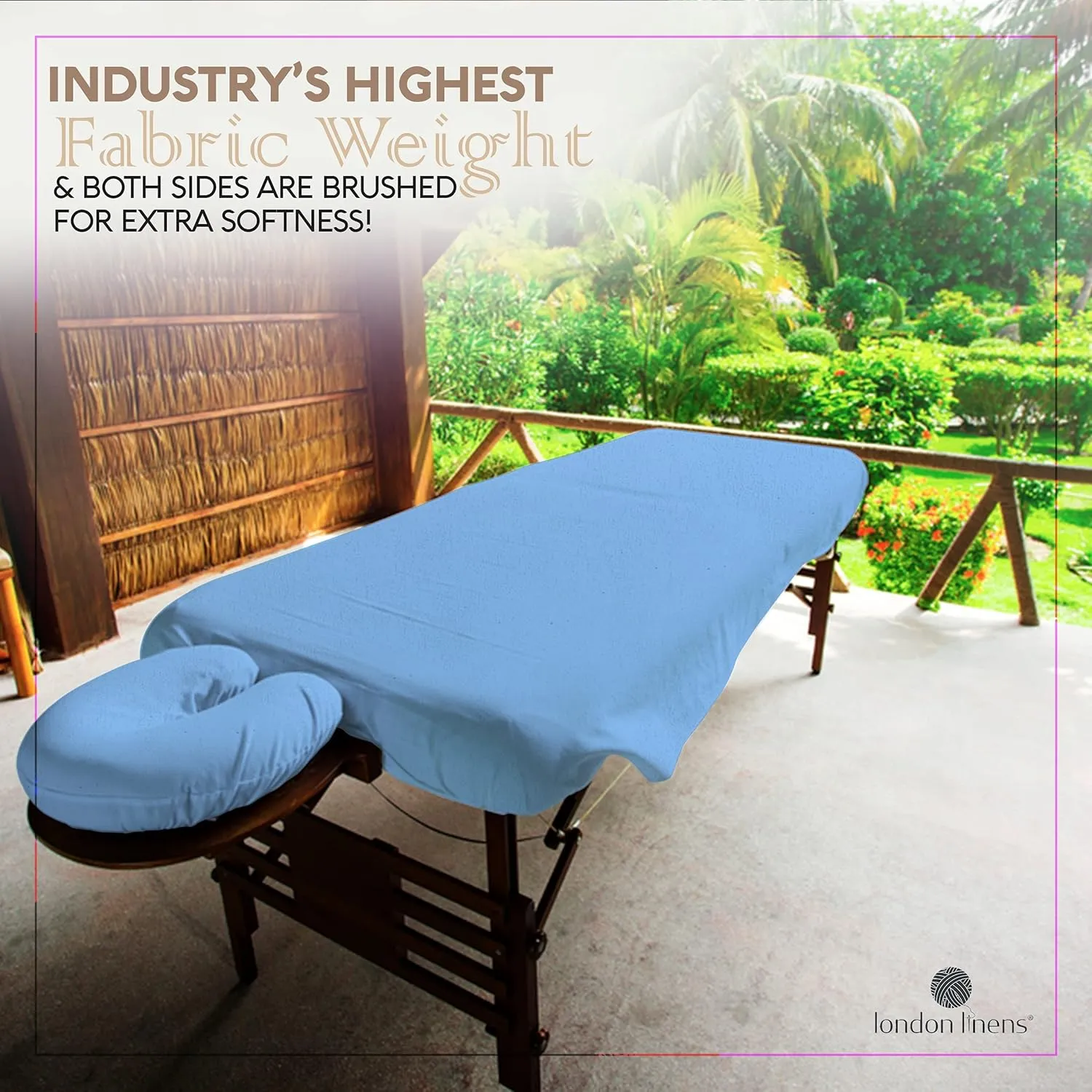 London Linens 3 Piece Set Massage Table Sheets Set - 100% Natural Cotton Flannel- Includes Massage Table Cover, Massage Fitted Sheet, and Massage Face Rest Cover (Light Blue)