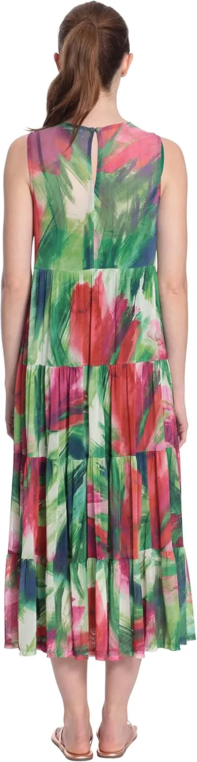 London Times Women's Sleeveless Tiered Midi