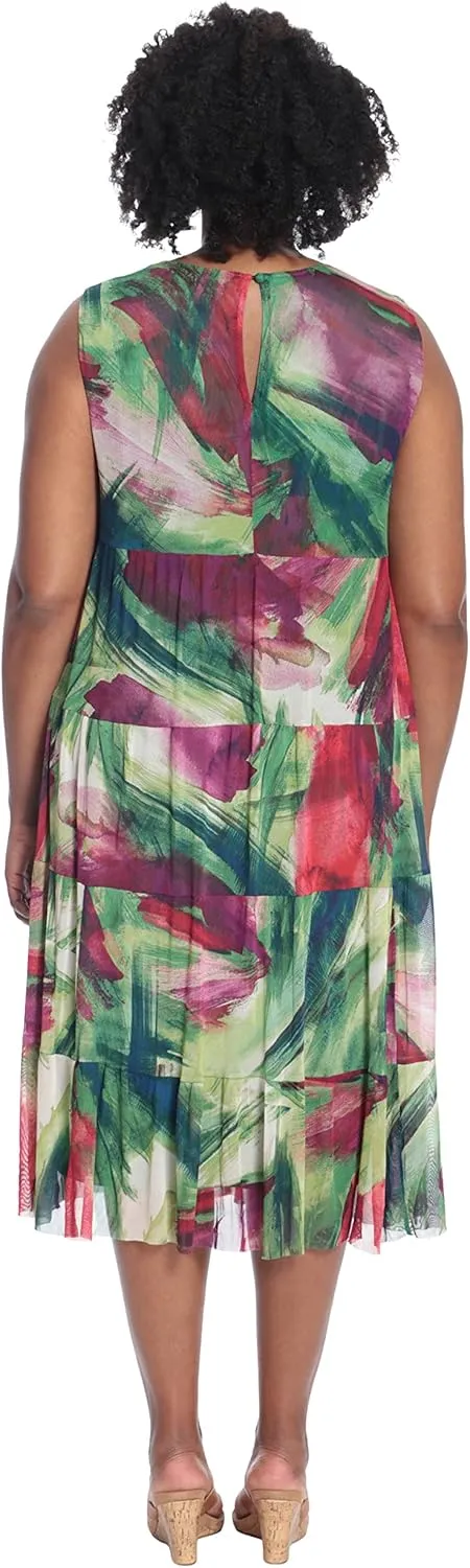 London Times Women's Sleeveless Tiered Midi