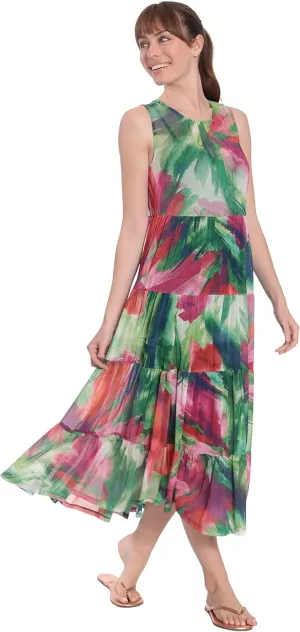 London Times Women's Sleeveless Tiered Midi