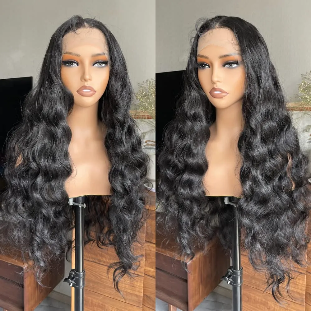 Loose Wave 13x6 Lace Front Wigs Pre Plucked 32 Inch Black Wavy Hair HD Synthetic Lace Front Wig 150% Density Long Wavy Wigs For Black Women