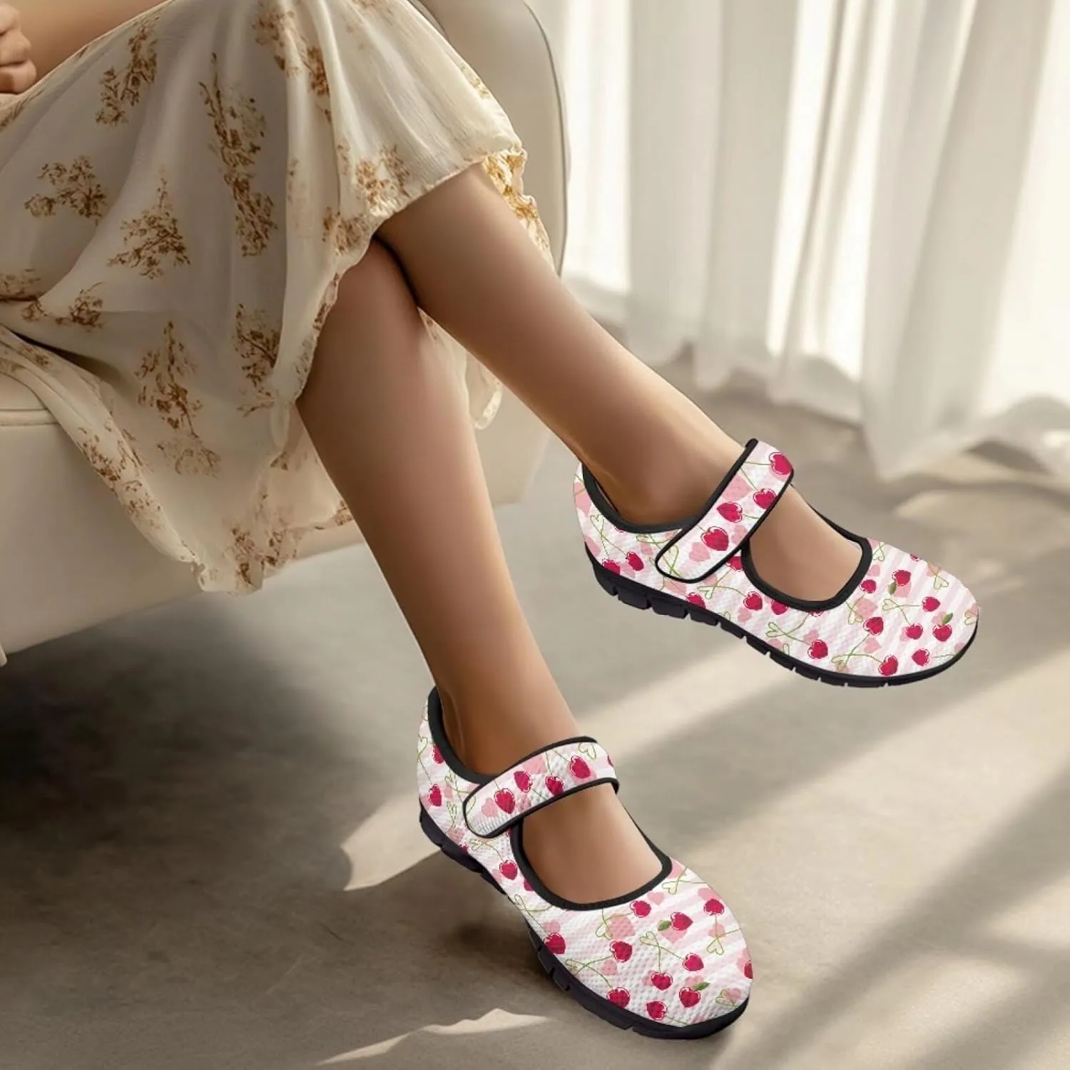 Love Heart Pattern Womens Shoes Casual Breathable Slip On Kung Fu Mary Jane Shoes Diabetic Adjustable Grounding Shoes