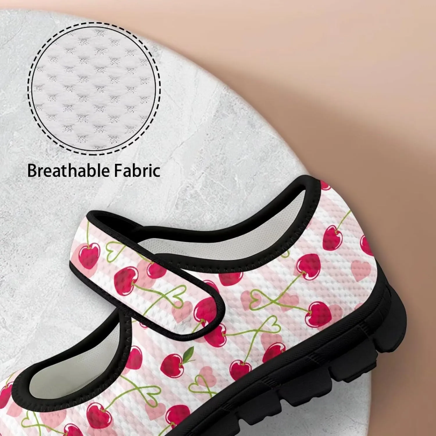 Love Heart Pattern Womens Shoes Casual Breathable Slip On Kung Fu Mary Jane Shoes Diabetic Adjustable Grounding Shoes