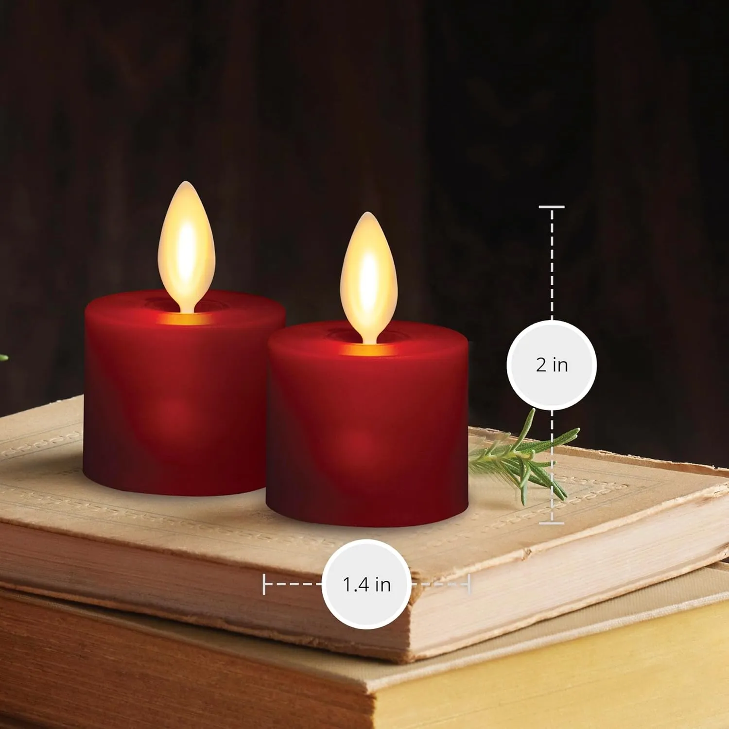 Luminara Moving Flame LED Flameless Tealight (1.4" x 2") Remote Ready Battery Operated Plastic LED Flameless Tea Light - Smooth Matte - Pearl Ivory (2-Pack Burgundy)